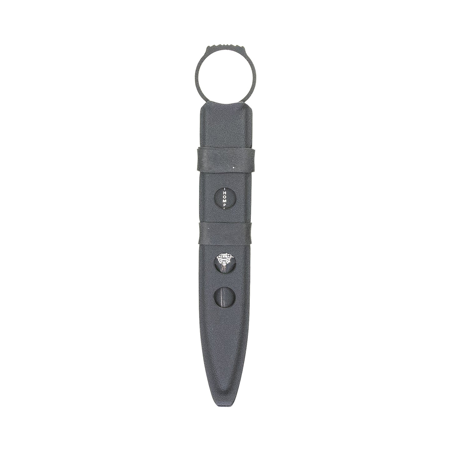 Rear view of the black Pilum SOCP sheath with full-size Benchmade SOCP dagger and dual EPDM retention bands
