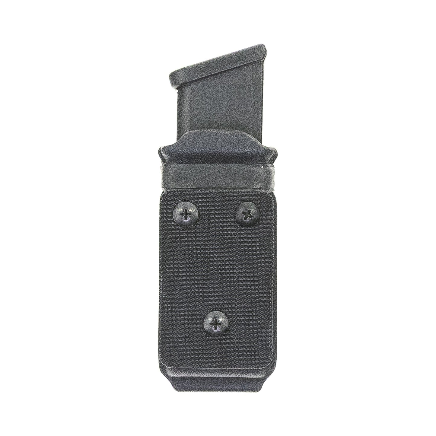 Constrictor 9 mm/.40 S&W pistol magazine carrier with small Velcro mounting plate for EDC bags