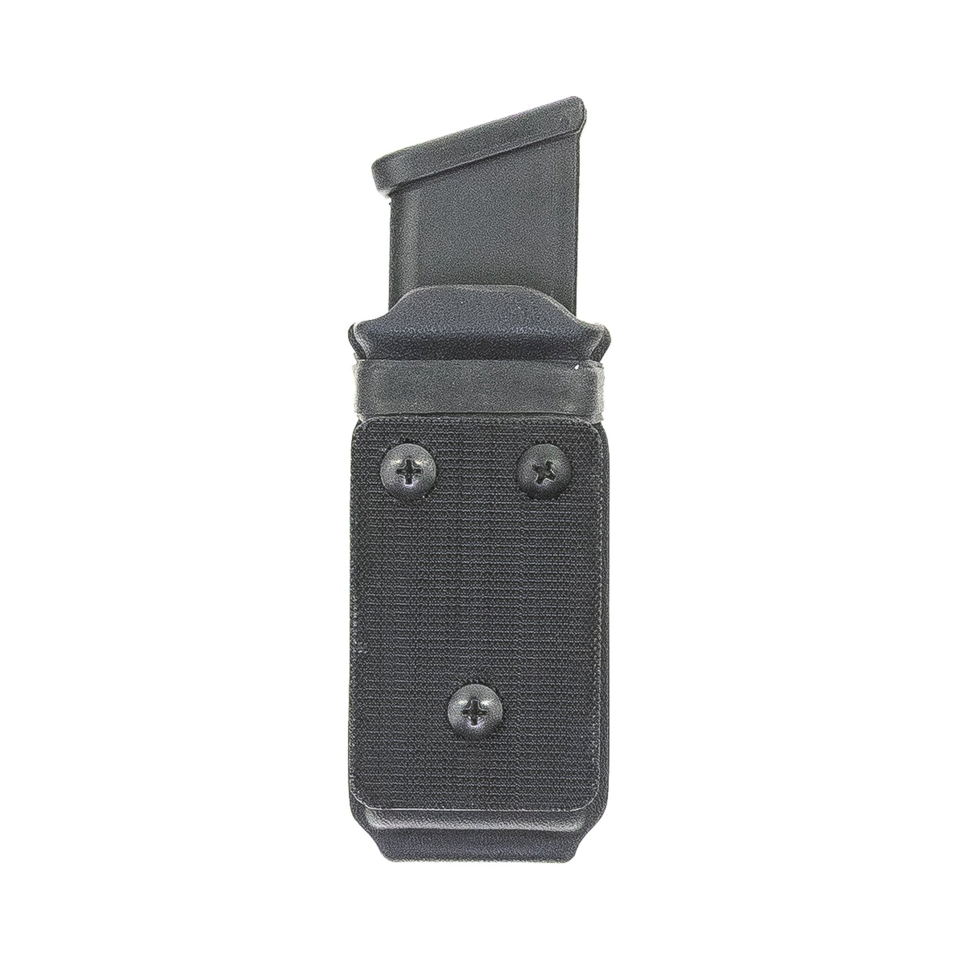 Constrictor 9 mm/.40 S&W pistol magazine carrier with small Velcro mounting plate for EDC bags