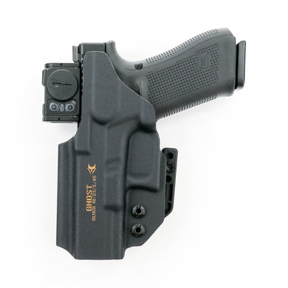 Ghost IWB Kydex holster with DCC Monoblock clip and optional Concealment Wing - Rear View