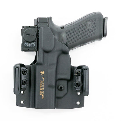 Rear view of the Gryphon OWB Kydex holster with MatchPoint USA Dura-Grip clips
