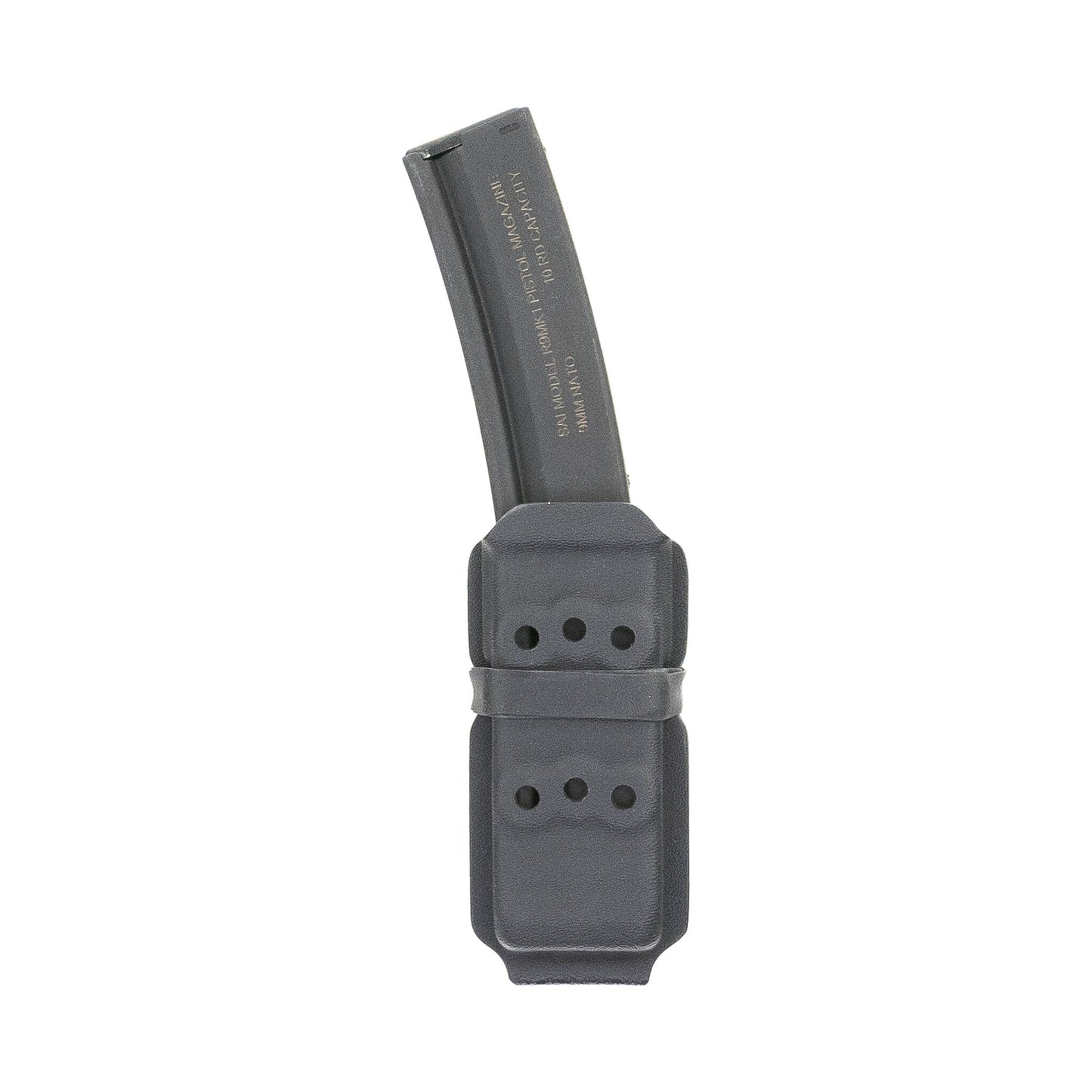 Rear view of the Constrictor PCC Magazine Carrier with H&K MP5 magazine showing the universal mounting pattern
