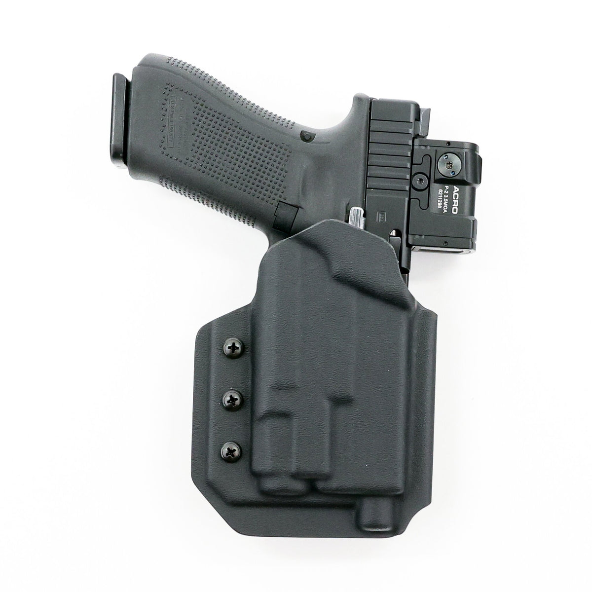 Phoenix light-bearing tactical Kydex holster holding an optic-equipped Glock pistol – front view