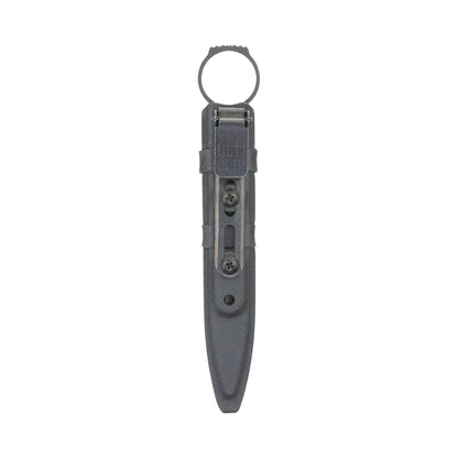 Front view of the black Pilum SOCP sheath with full-size Benchmade SOCP dagger and UltiClip Slim 3.3
