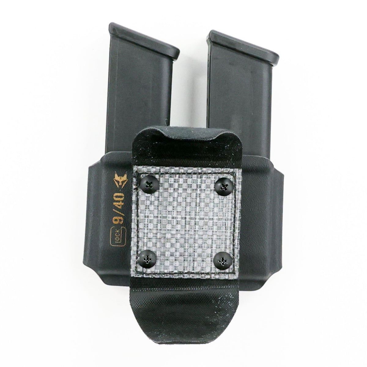 Squeeze XL low-profile belt attachment for the Specter Glock double magazine carrier – open position