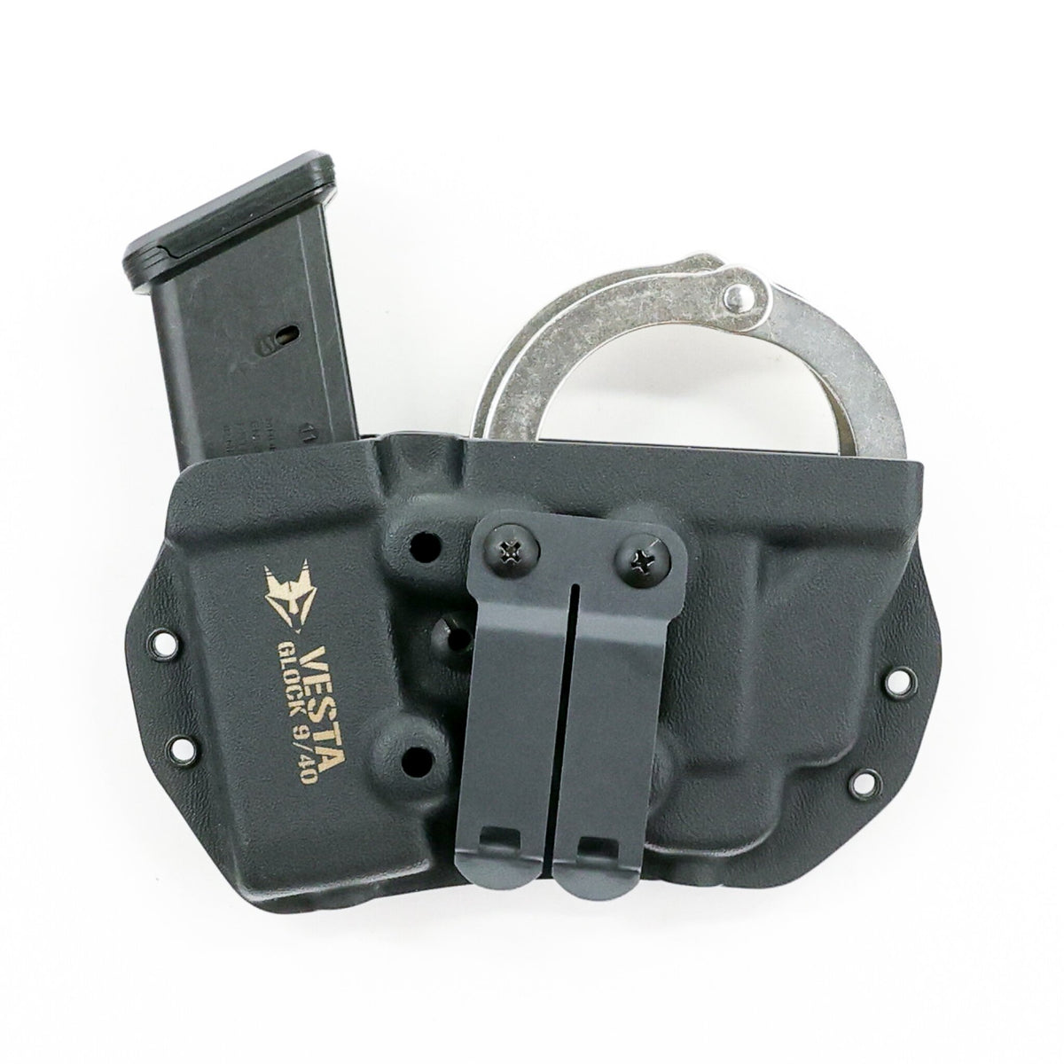 Rear view of the Vesta handcuff and magazine carrier with DCC Monoblock