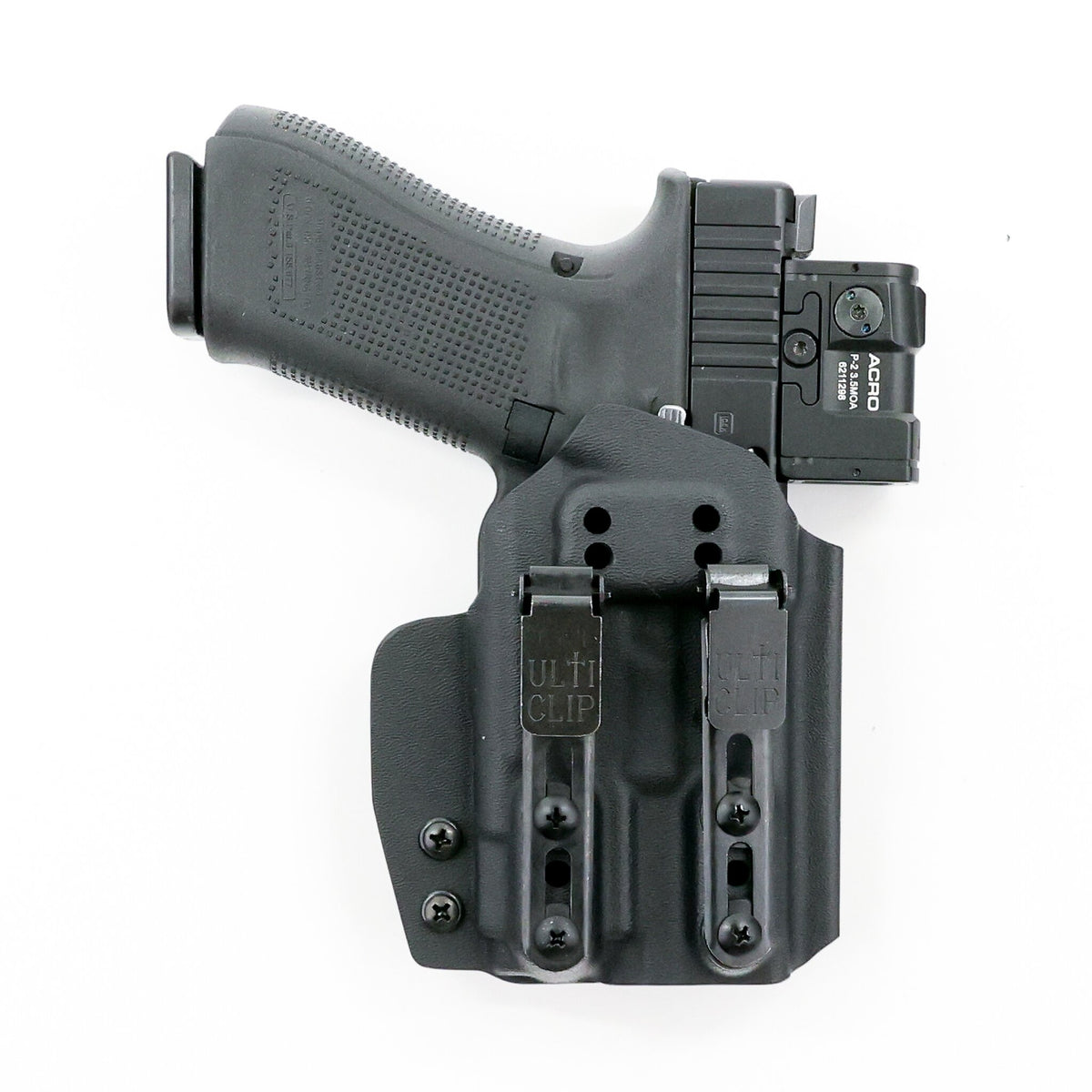 Wraith light-bearing IWB holster with dual UltiClip Slim 3.3 belt attachments