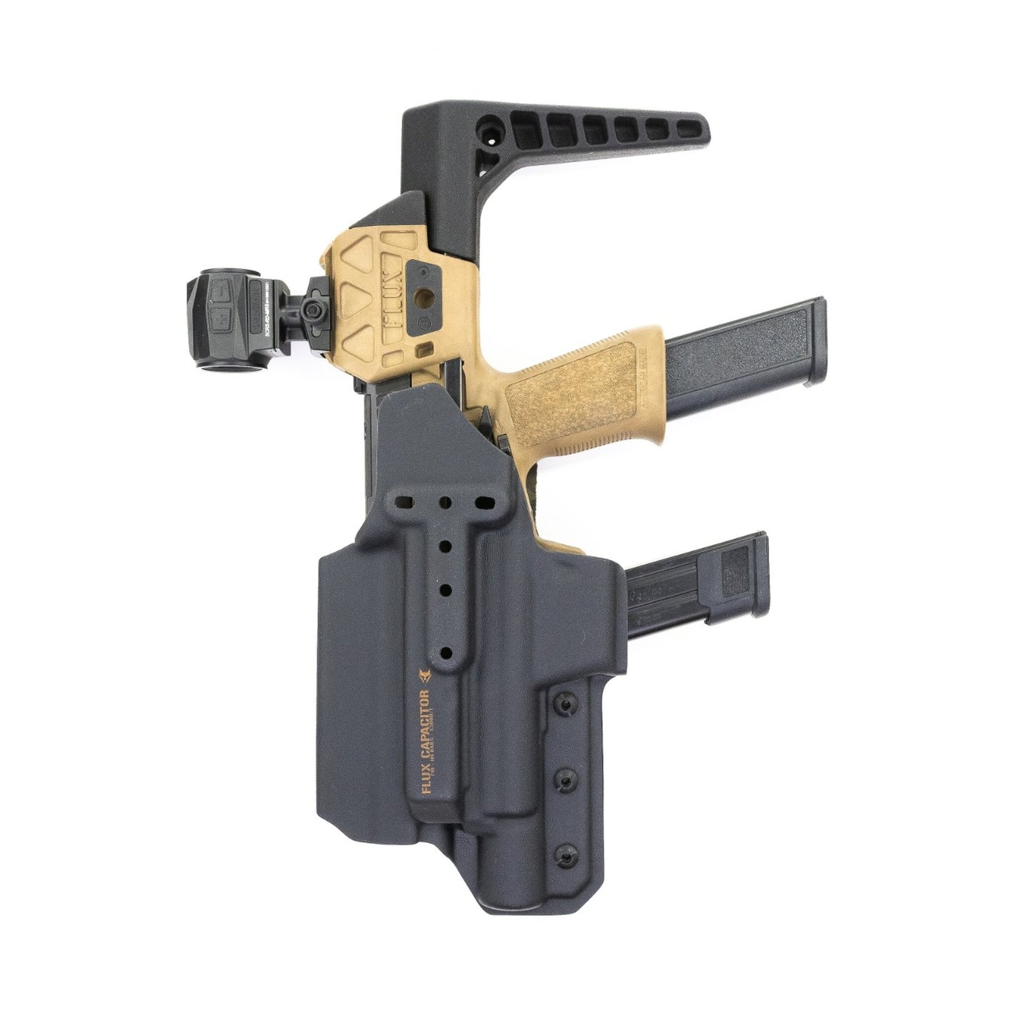 Rear view of the Capacitor OWB holster showing the universal mounting pattern for the Flux Defense Raider X