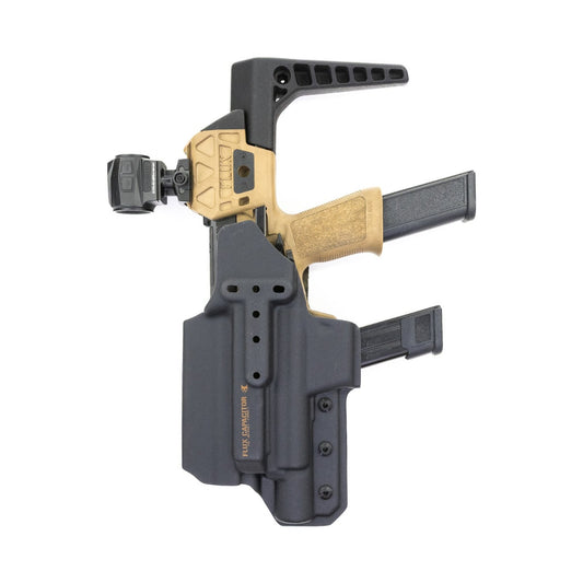 Rear view of the Capacitor OWB holster showing the universal mounting pattern for the Flux Defense Raider X
