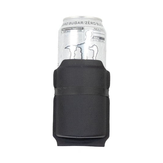 Black Chad 473 mL Energy Drink Carrier holding a white Monster can – front view