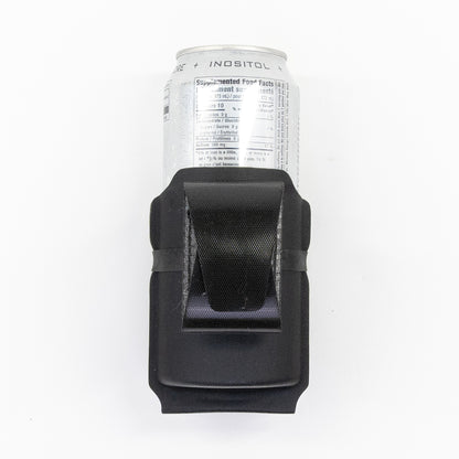 Chad 473 mL Energy Drink Carrier with Squeeze adjustable hook-and-loop belt mounting system – closed position