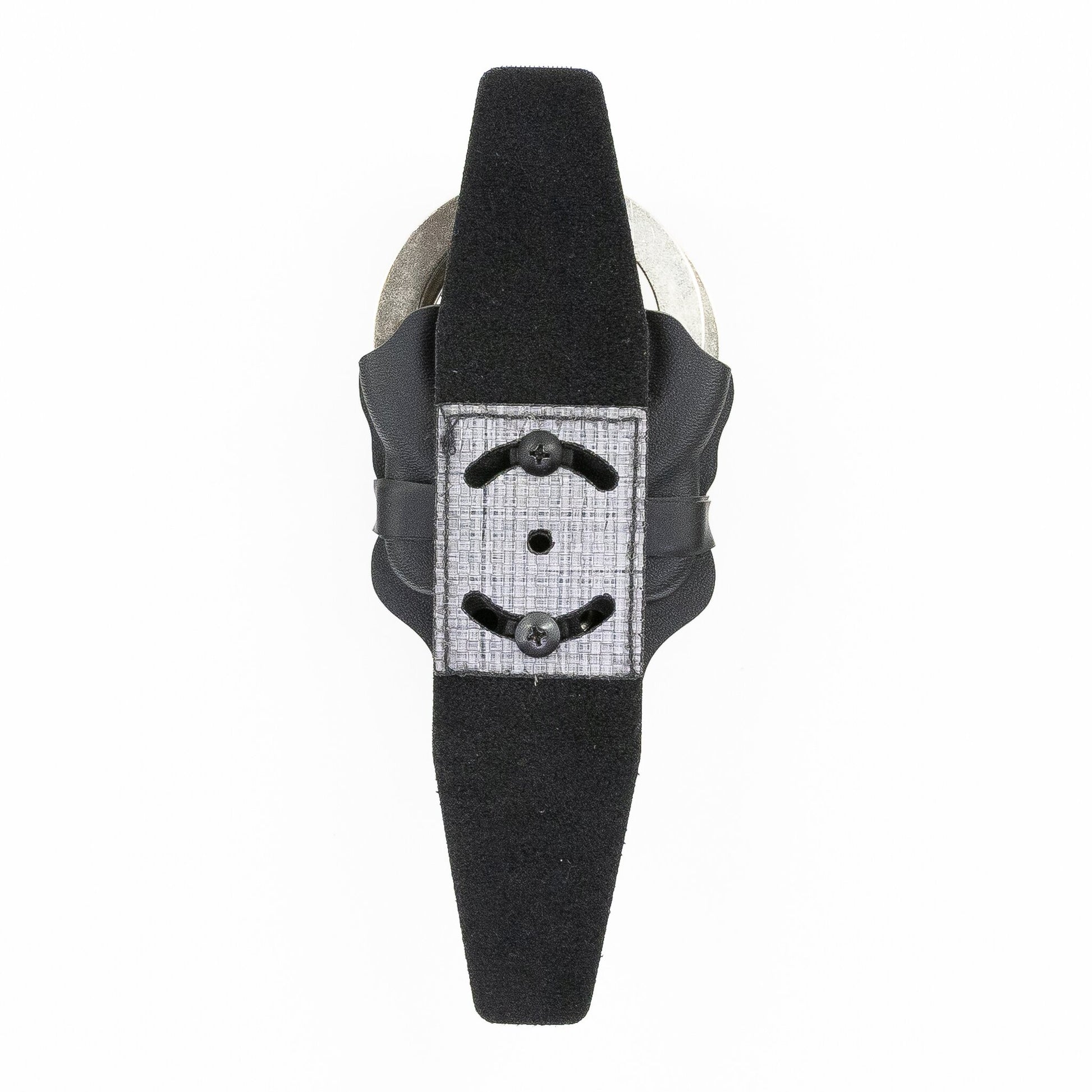 Vulcan handcuff carrier with Squeeze adjustable hook-and-loop belt mounting system – open position